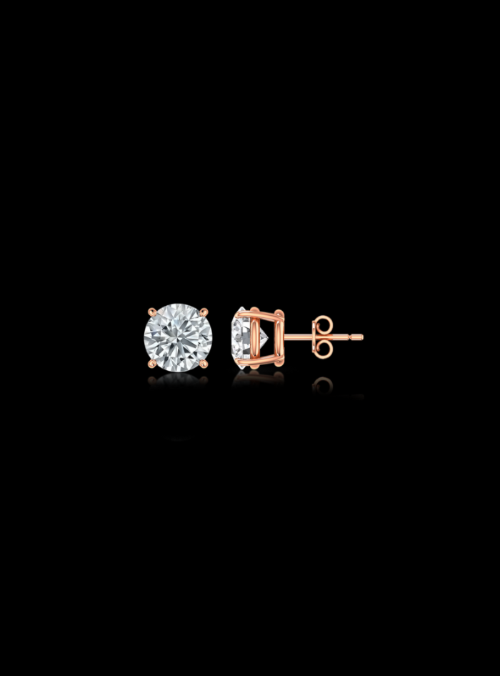 4 Prong Basket-14K Rose Gold-Lab Grown Diamond Studs-Push Back-Round 1.00 Ct TW class=